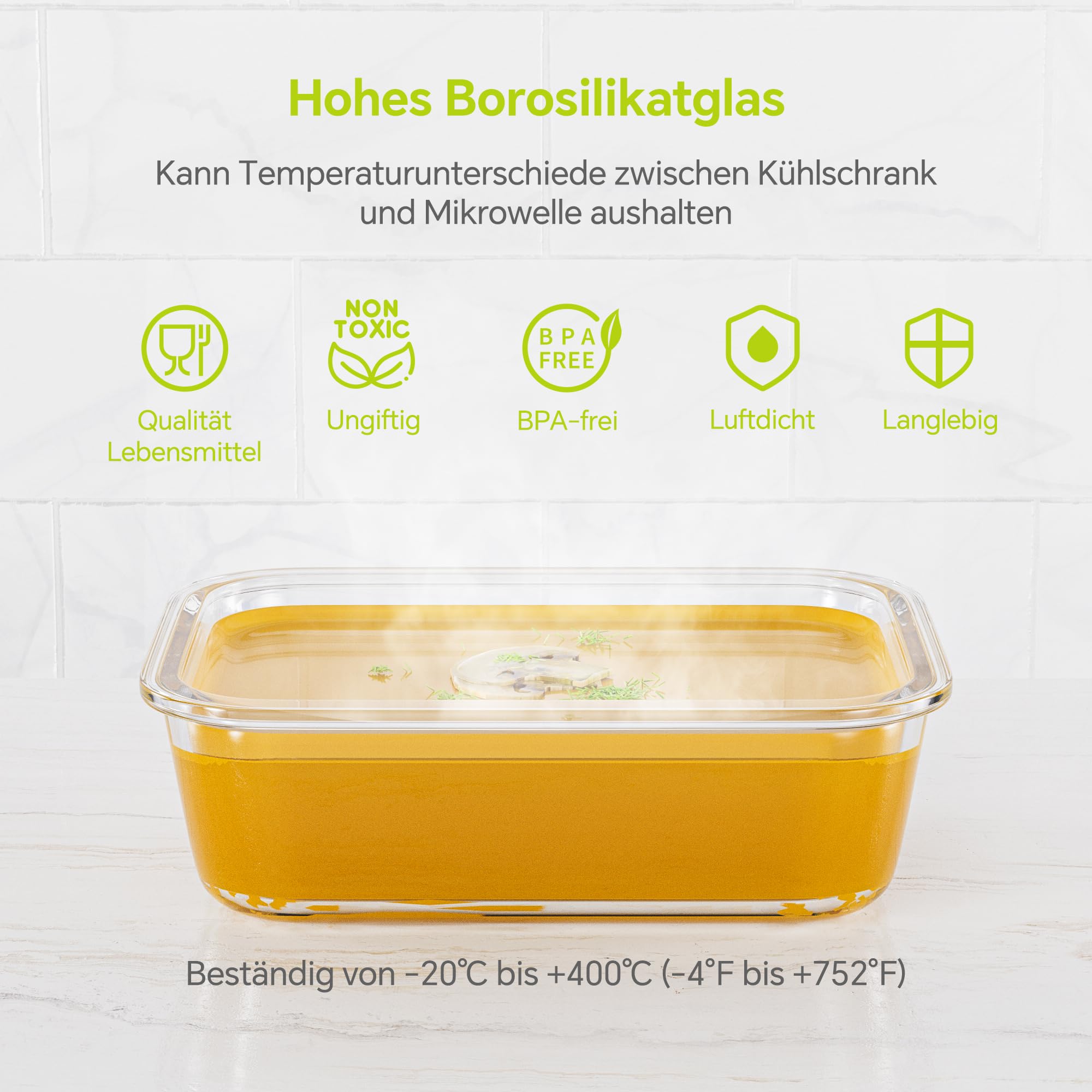 Paquete de 3 recipientes de vidrio de borosilicato de 35 onzas con tapas, apilables, herméticos, recipientes de preparación de comidas para almuerzo y sobras, sin BPA y a prueba de fugas, para microondas, horno, lavavajillas 5