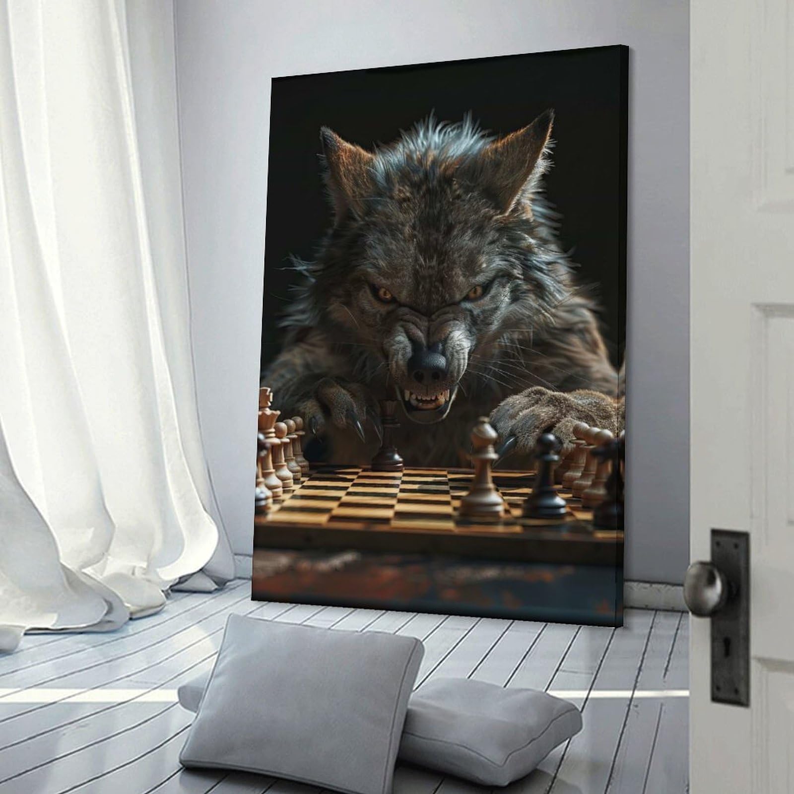 Junmoney Room Decor Wall Art Wolf Chess, 20x30inch(50x75cm), for Gallery Wall Decor And Room Displays, An Easy Match for Collected Prints