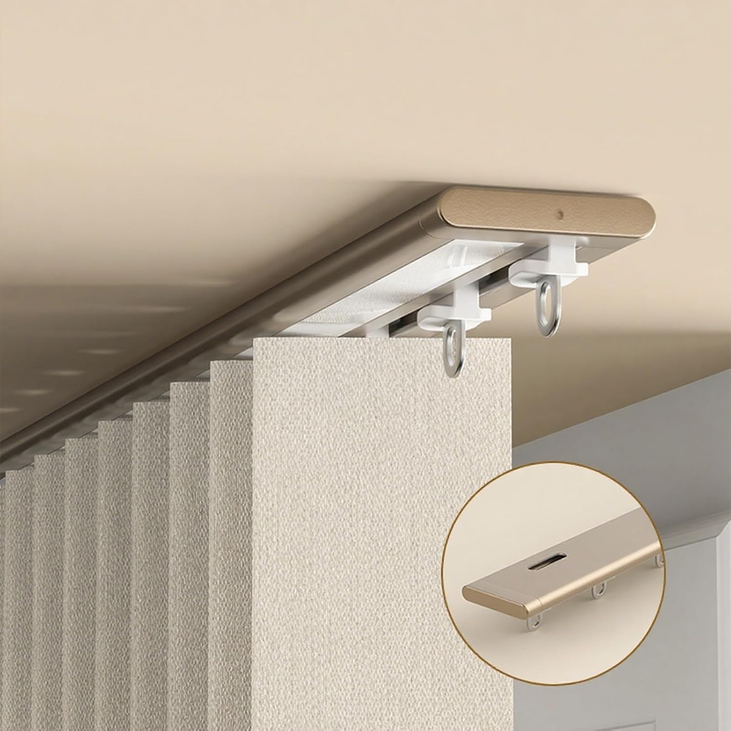 カーテン・レール カーテンレール天井マウント、頑丈なRVシャワー屋外レールクリップフックセット、ホテルスタイルのカーテン、寝室のトラ