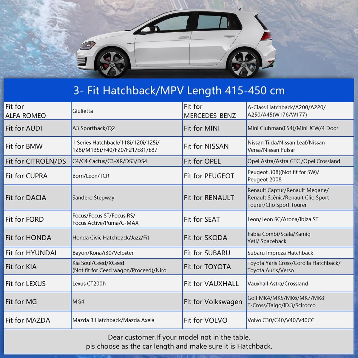 Gunhyi Bâche Voiture Exterieur Respirante et Étanche pour Tous Temps, Housse Voiture Protection Anti-UV Contre, la Poussière, la Pluie, Universelle pour Golf 308 Captur 1 Serie Classe A(415-450CM) 2L