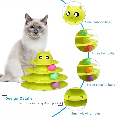 Miniatura 63 de UPSKY Rodillo de juguete para gatos de 3 niveles con seis bolas de colores, interactivo, divertido, ejercicio físico mental, rompecabezas A-Fruta