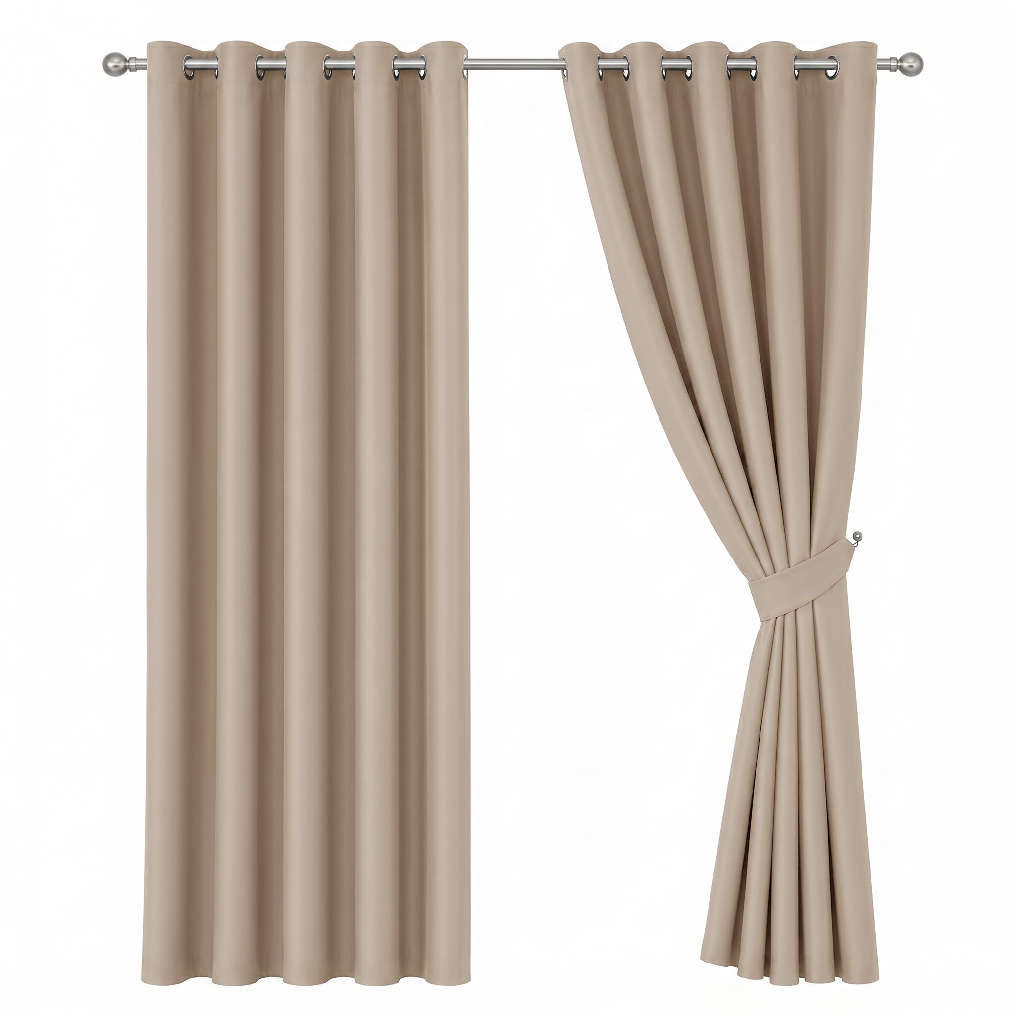 Oxford Homeware Beige Blackout Curtains For Bedroom 46X54 Inch Eyelet Curtains For Living Room Privacy Protection Thermal Curtains 2 Panels With Tiebacks