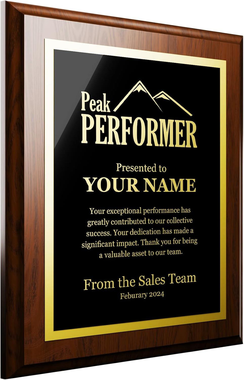 Custom 8x10 Plaque Award - Personalized Black, Cherry, and Dark Cherry Trophy Plaque with Engraved Metal Plate for Retirement, Service, Thank you, Employees, Co-Workers, Friends, Achievements.