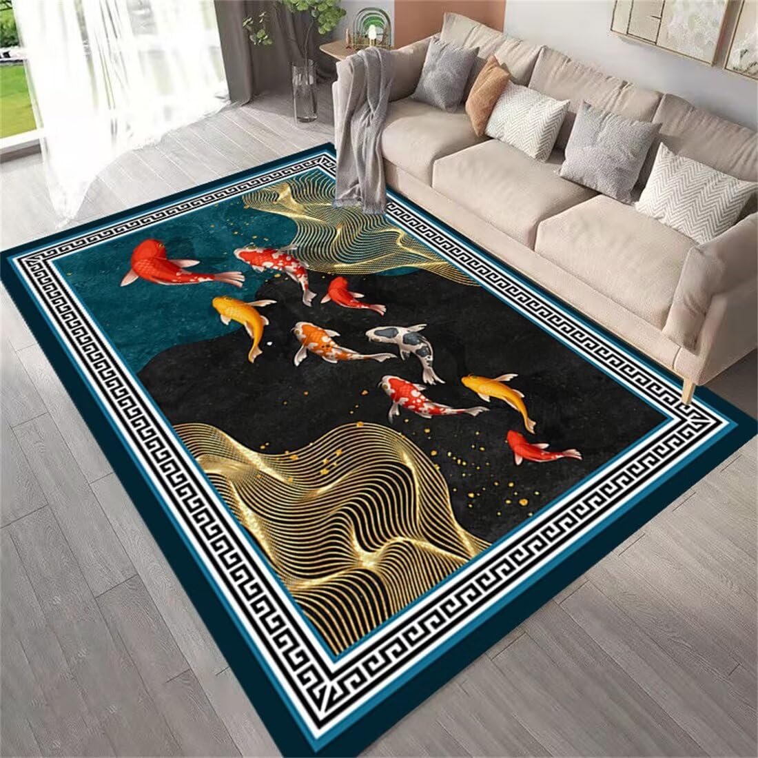 Tapis de restaurant vert lavable antidérapant avec motif poissons 50X70