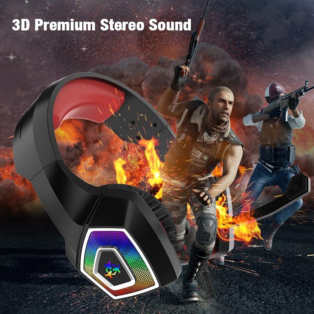 Y-Team Gaming Headset for Xbox One Gaming Headphone with Noise Cancelling Microphone Stereo Audio Soft Earmuff LED Light for Xbox One PS4 PC Mac Laptop Switch(Red) (Renewed)