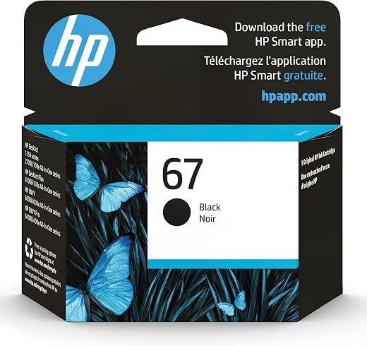 Exceptional HP 67 Black Ink Cartridge | Works with HP DeskJet 1255, 2700, 4100 Series, HP ENVY 6000, 6400 Series | Eligible for Instant Ink | 3YM56AN