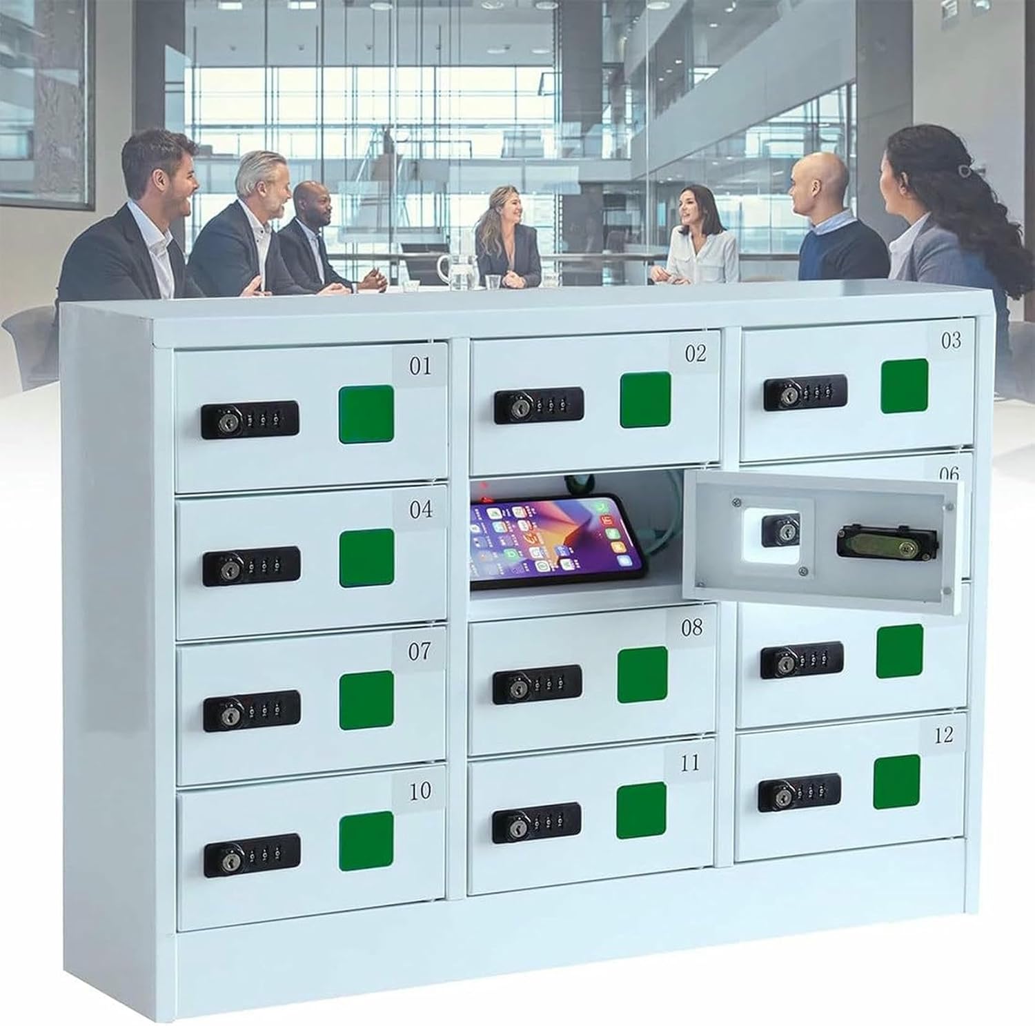 Rechargeable Steel Mobile Phone Storage Locker with 3-in-1 Charging Ports, Fast Charging Station, Ideal for Offices and Schools