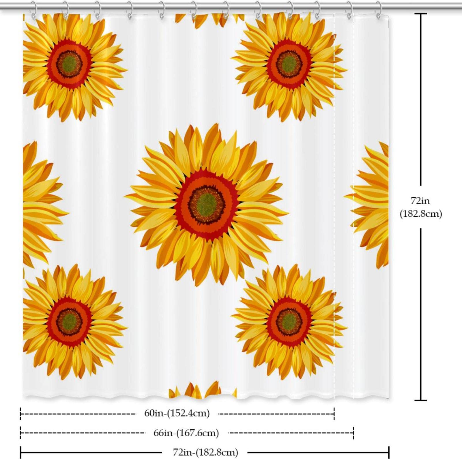 Set Bagno Girasole 4 Pezzi – Tenda Doccia 180x180 Cm Con Ganci, Tappeto, Tappetino WC E Copriwater Morbido – Poliestere Giallo