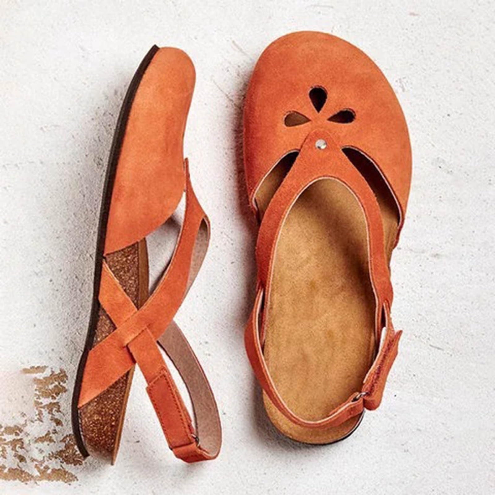 HAOLEI Zapatos Verano Mujer,Sandalias Mujer Comodas Hueco Sandalias Ajustable con Hebilla Casual Sandalia de Planas con Punta Cerrada Moda Minimalismo Zapatillas Comodas de La Playa