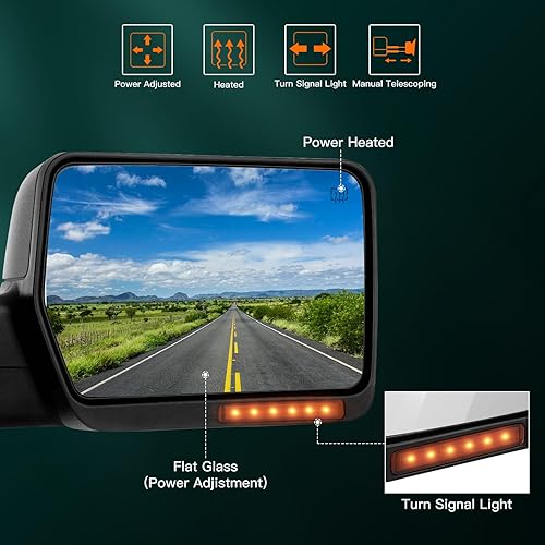 Miniatura 2 de SCITOO Espejo de remolque para Ford 2004-2006 para Ford F-150, espejos exteriores automotrices con luz LED intermitente delantera calentada (par)