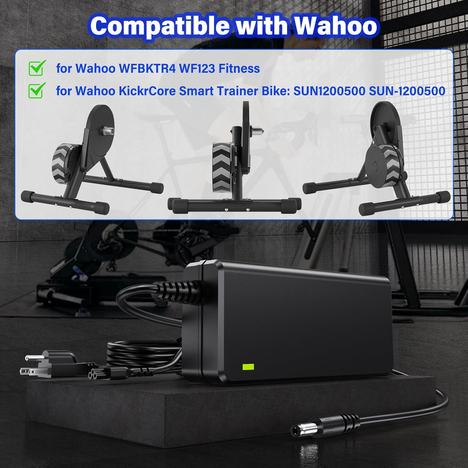 12V Charger Cord for Wahoo WF123 WFBKTR4 Fitness KICKR Core Smart Trainer Bike Power Cord AC/DC Adapter Supply Cable for Wahoo KickrCore Cycling Indoor Ride Training Bike SUN-1200500 12VDC Battery