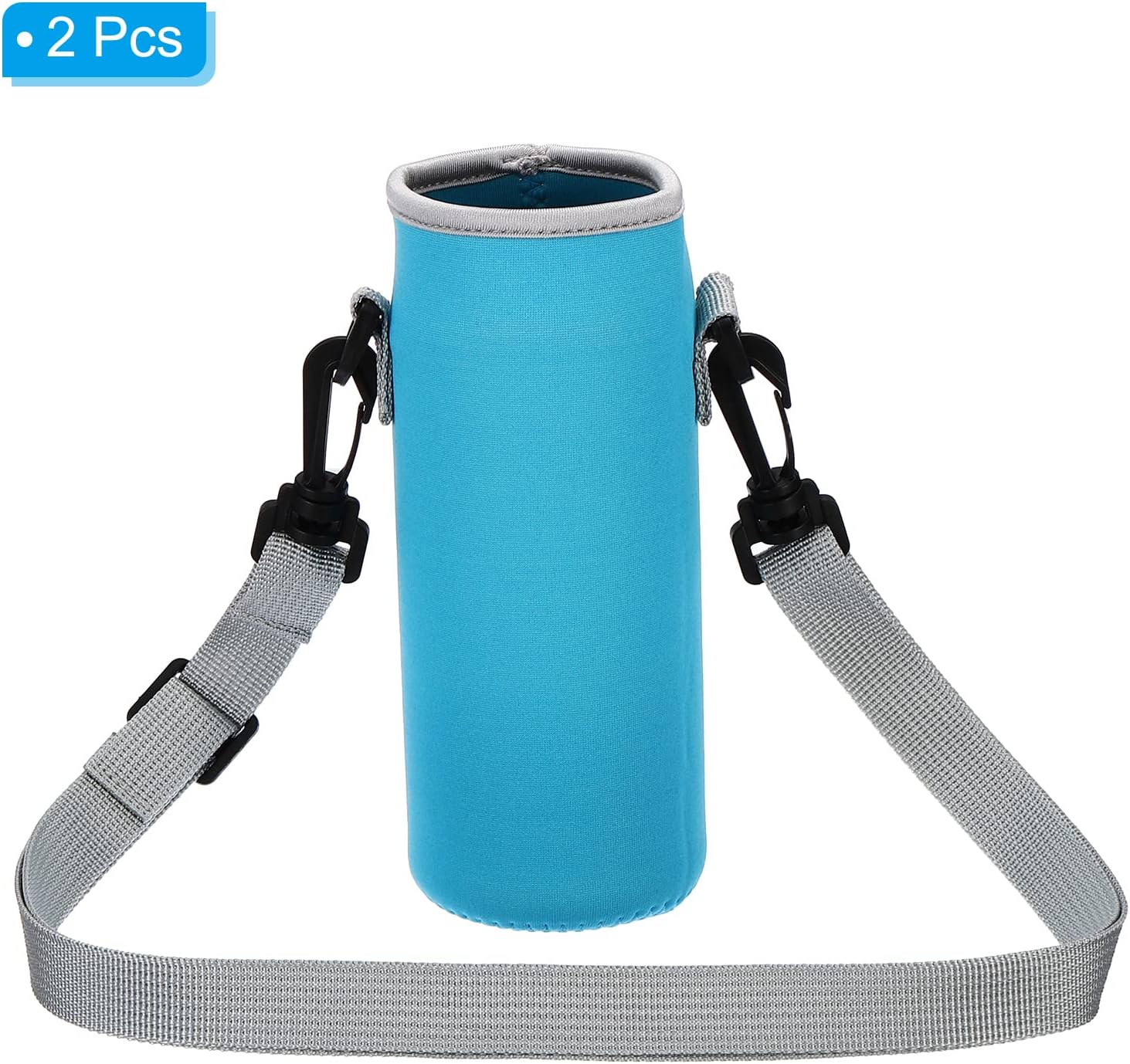 67mmx185mm Water Bottle Sling Bag, 2 Pack Neoprene Portable Insulated Bottle Holder Carrier with Adjustable Shoulder Strap, Blue
