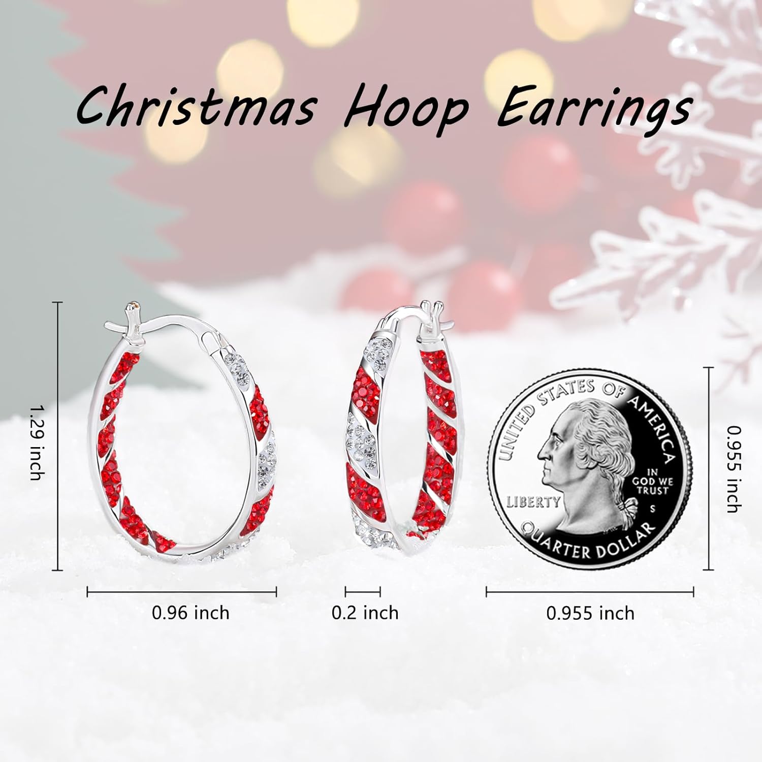 Crystal Hoop Earrings, Silver Plated Inside Out Oval Hoop Earrings For Women Sparkly Christmas Earrings Fashion Jewelry Gift - Image 4