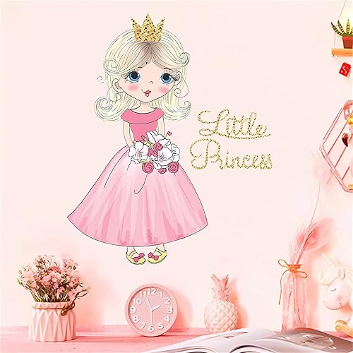 Calcomanías de pared de princesa rosa para niña, calcomanías de pared de dibujos animados de sacinora de vinilo extraíble para guardería, niños,