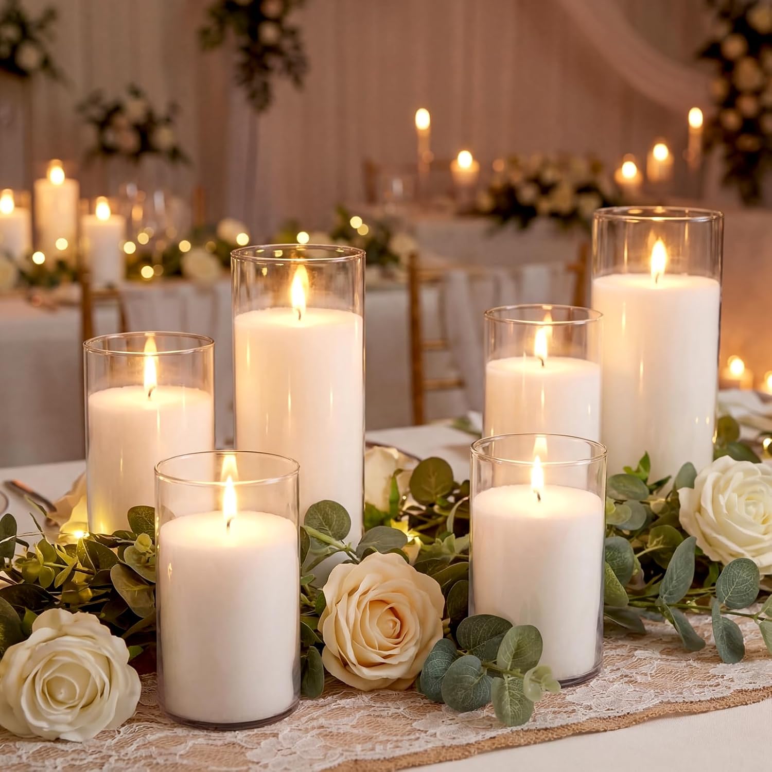 Gerrii 5lb Wedding Pearled Candle Sand Kit 12 Wick 6 Cylinder Glass Vase Refillable DIY Pearled Candle Making Kit for Wedding Centerpiece Gift Home Decor Holiday Party Gift