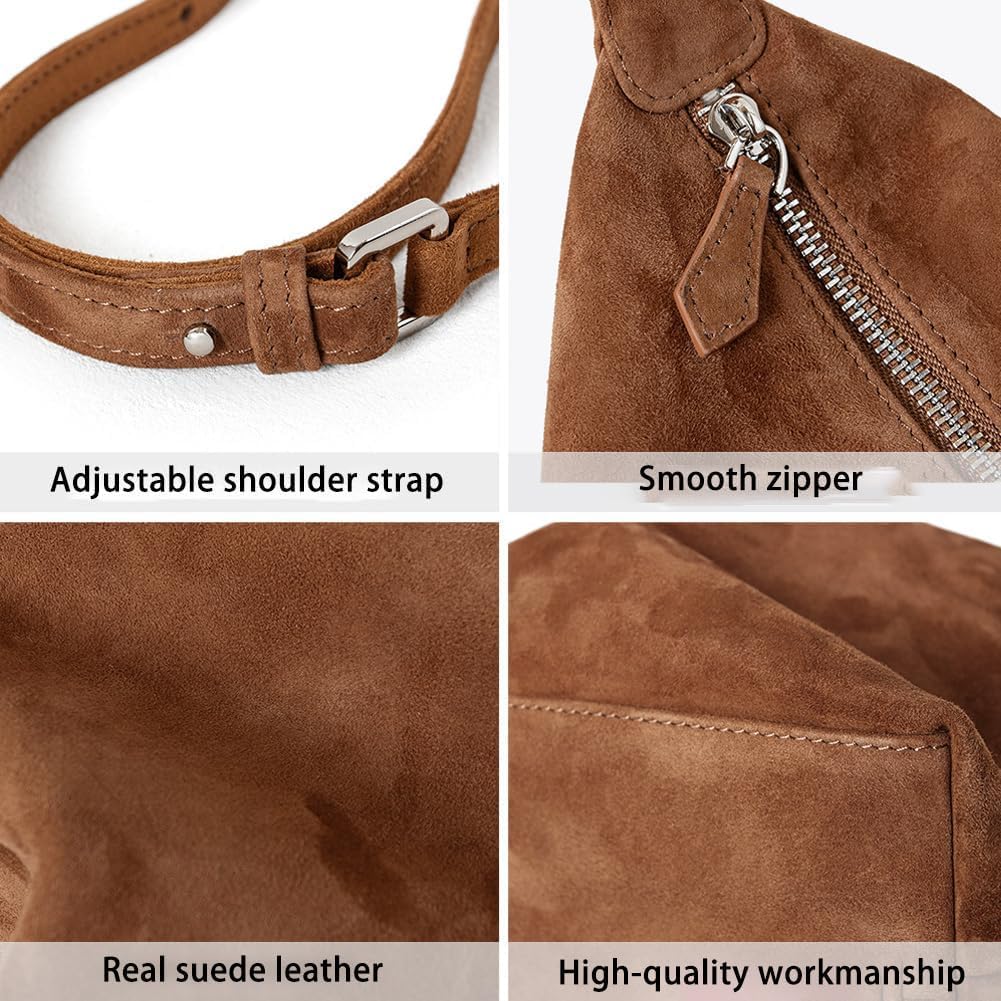 Premium Suede Leather Crossbody Purses for Women Small Shoulder Bag with Adjustable Strap Suede Hobo Bag - Image 4