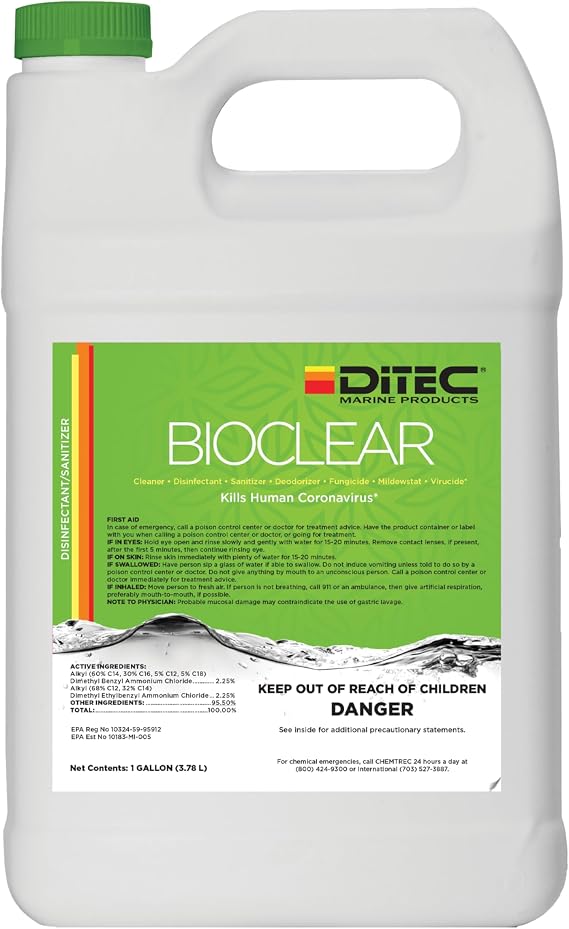 DITEC Bioclear, Marine Hard Surface Cleaner for Interior and Exterior Use, 1 Gallon