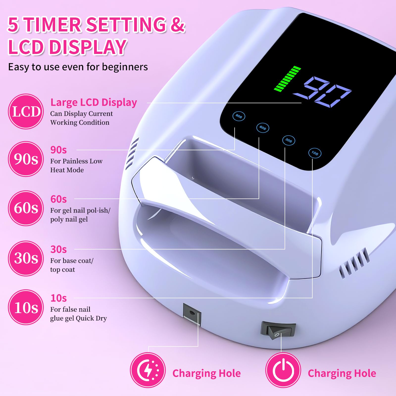 ANGNYA Violet 96W UV LED Nail Lamp with Rechargeable Battery