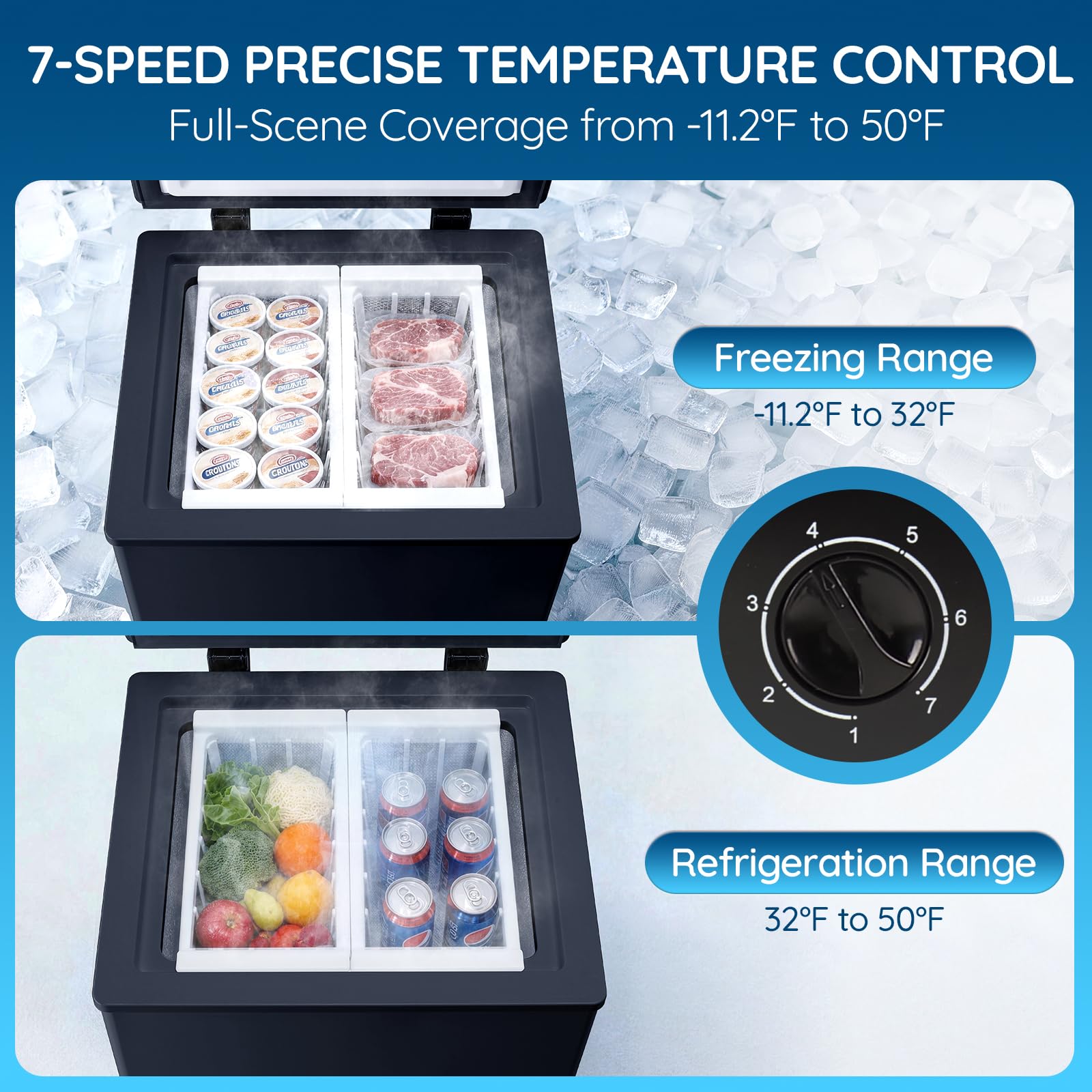 Tacool 2.2 Cu.Ft Mini Chest Freezer, Compact Deep Freezer With 7 Adjustable Thermostat, Top Open Door & Removable Basket, Single Door Freezer For Home, Garage And Apartment Black on Fridge.com - View 3