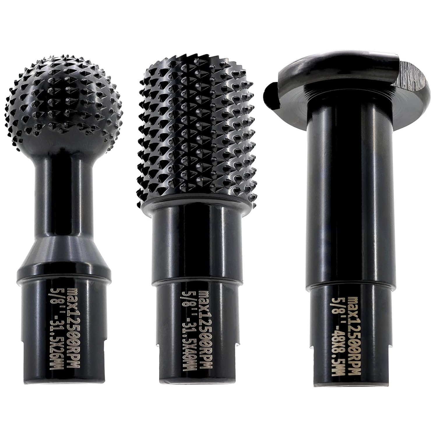 3pcs DIY Wood Carving and Deburring Tools Sphere Rotary Burrs with 5/8"-11 Thread for 4 1/2 and 5" Angle Grinder, Safe Carbon Steel Electric Grinder Bits Accessories for Wood Grinding Reaming Grooving