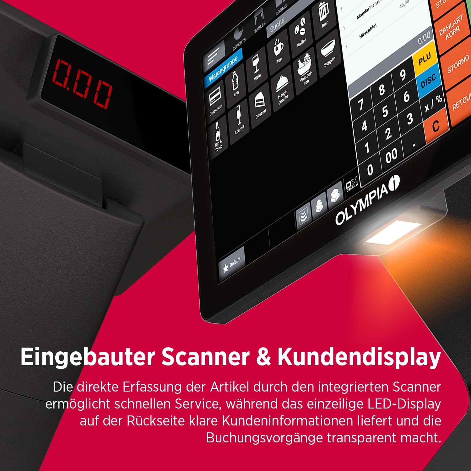 Olympia TS10 Touchscreen Kassensystem 10,1 Zoll Android Kasse mit Scanner Kundenanzeige