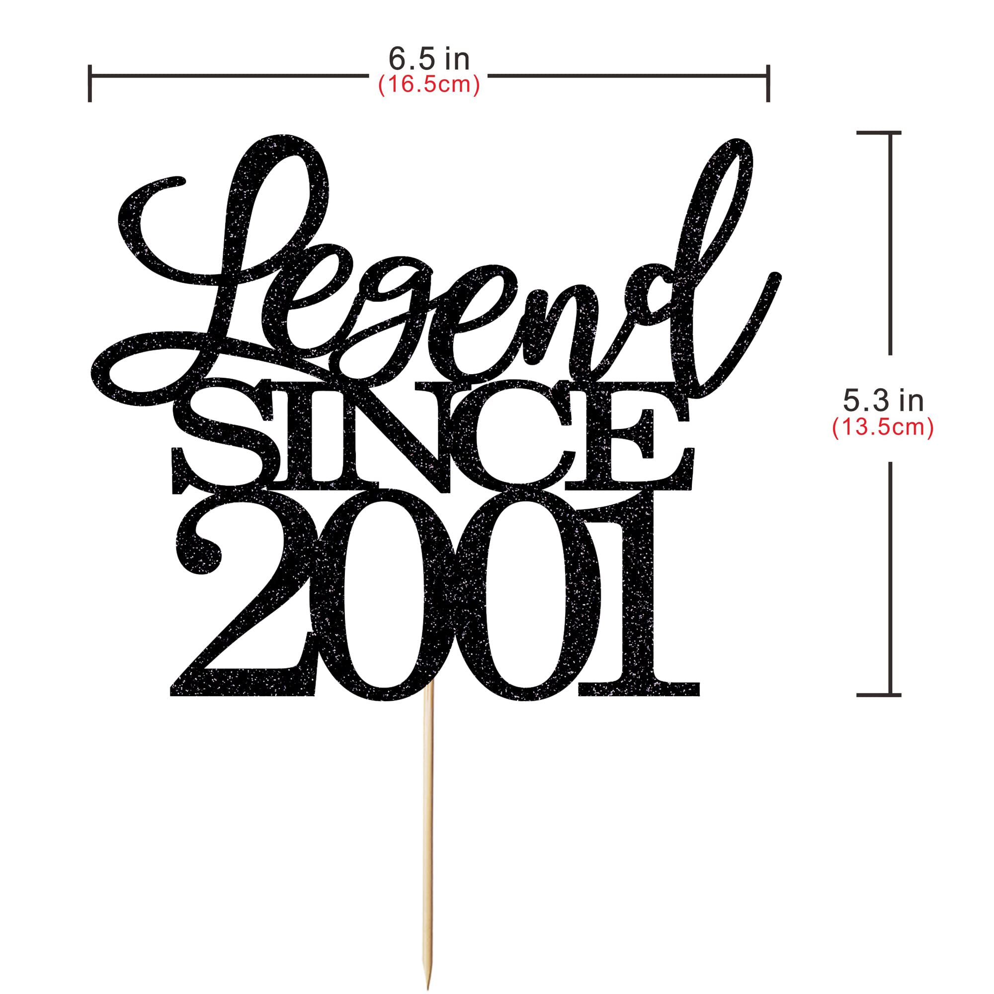 Migeaks "Legend Since 2001" 24th Birthday Cake Topper - Black Glitter, Pre-Assembled, For 24-Year-Olds - View #7
