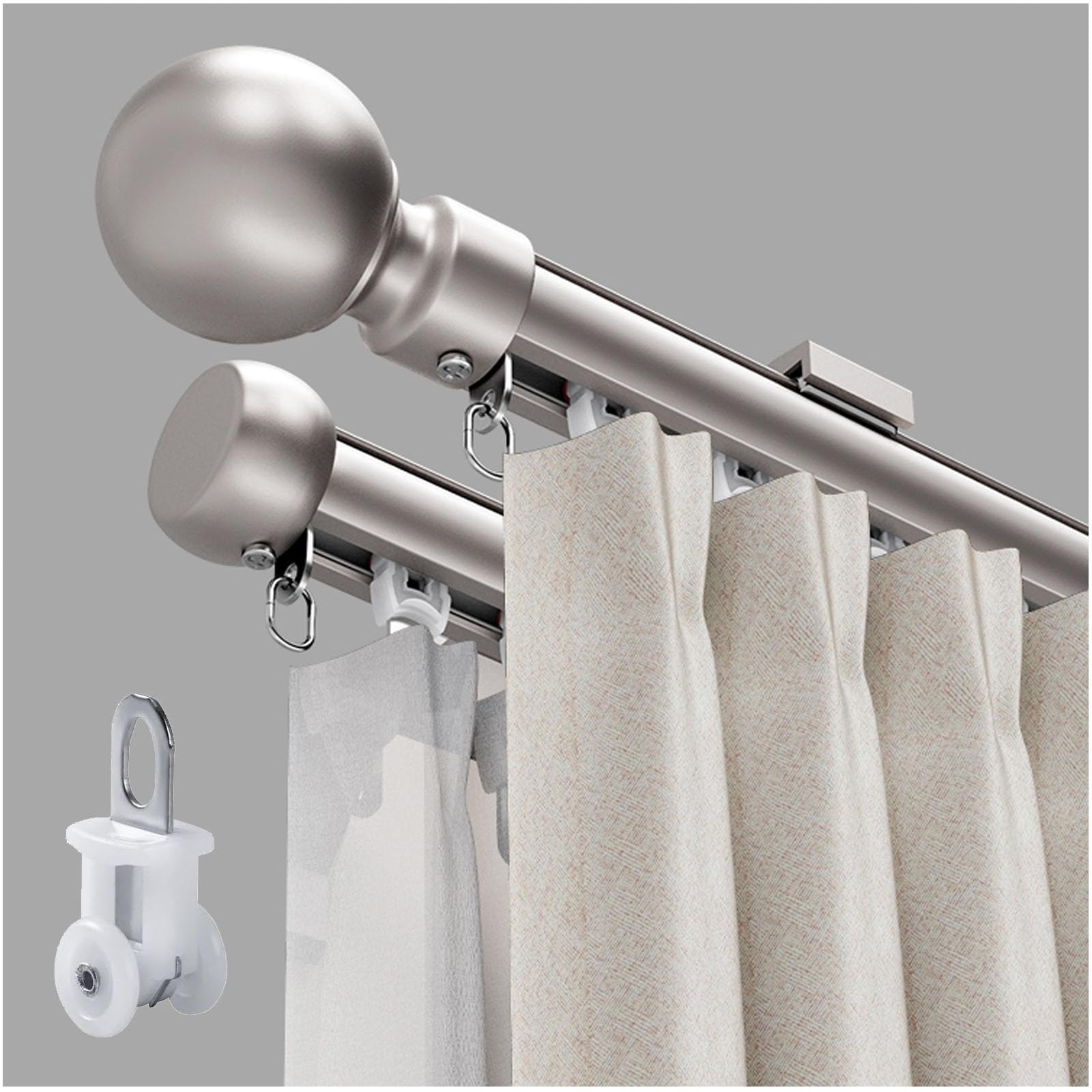 WQPMNYG Heavy Duty Aluminum Double Curtain Rod 50-1500cm Silent Sliding Rail Track for Drapes Room Dividers Windows Living Room Bedroom Hotel (Grey 320cm)