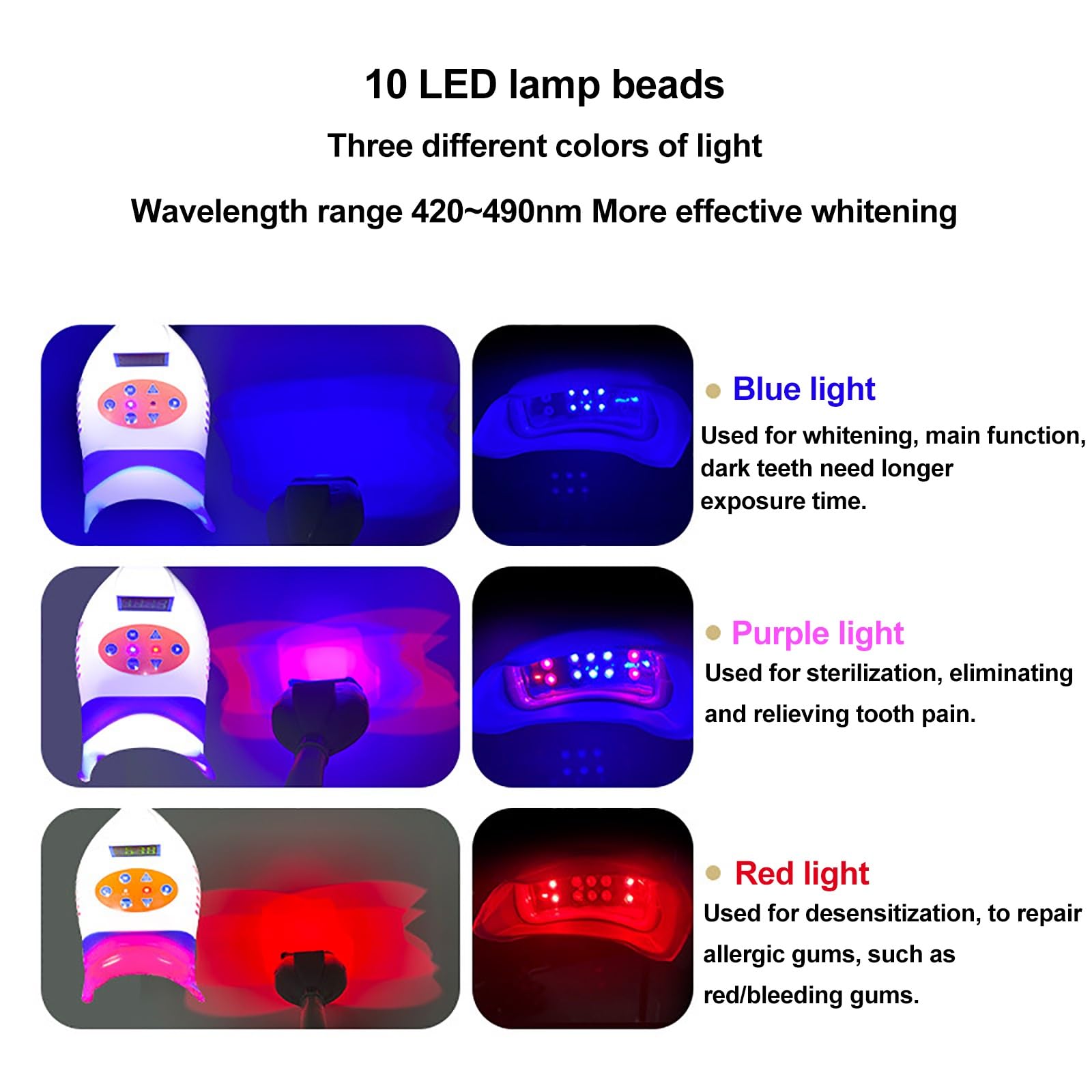 Lampada Sbiancante per Denti 36W 10 LED Luce Fredda 3 Colori Lampada Sbiancante a LED