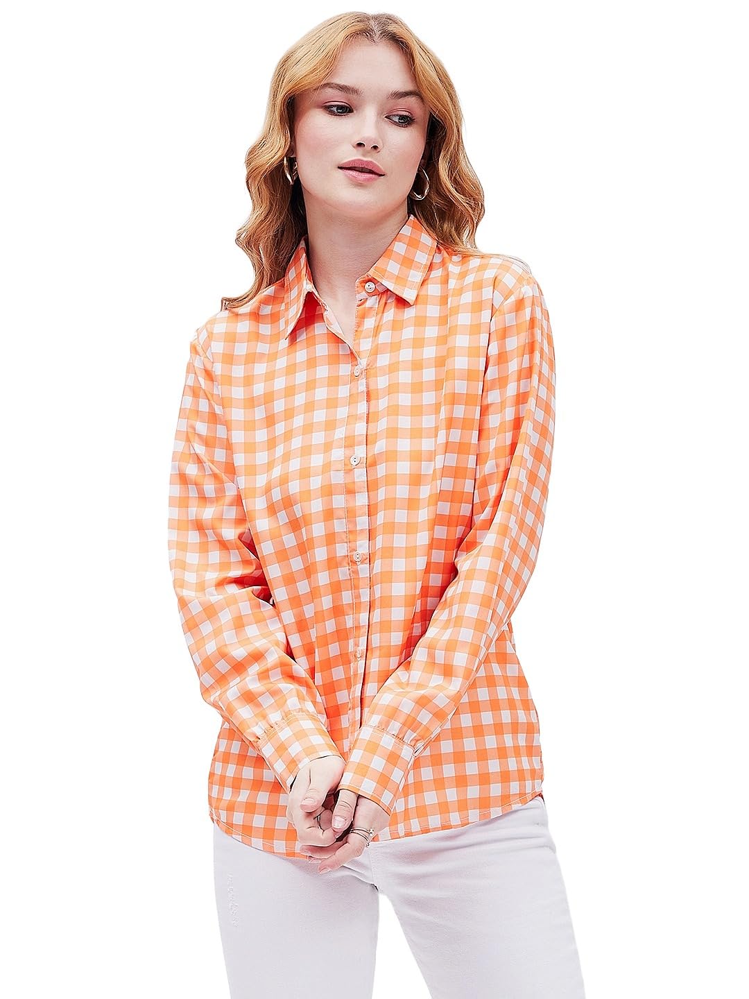 slique apparels Women's Casual Full Sleeve Satin Checks Printed Collar Neck Regular Fit Stylish Shirt Top-picture-31