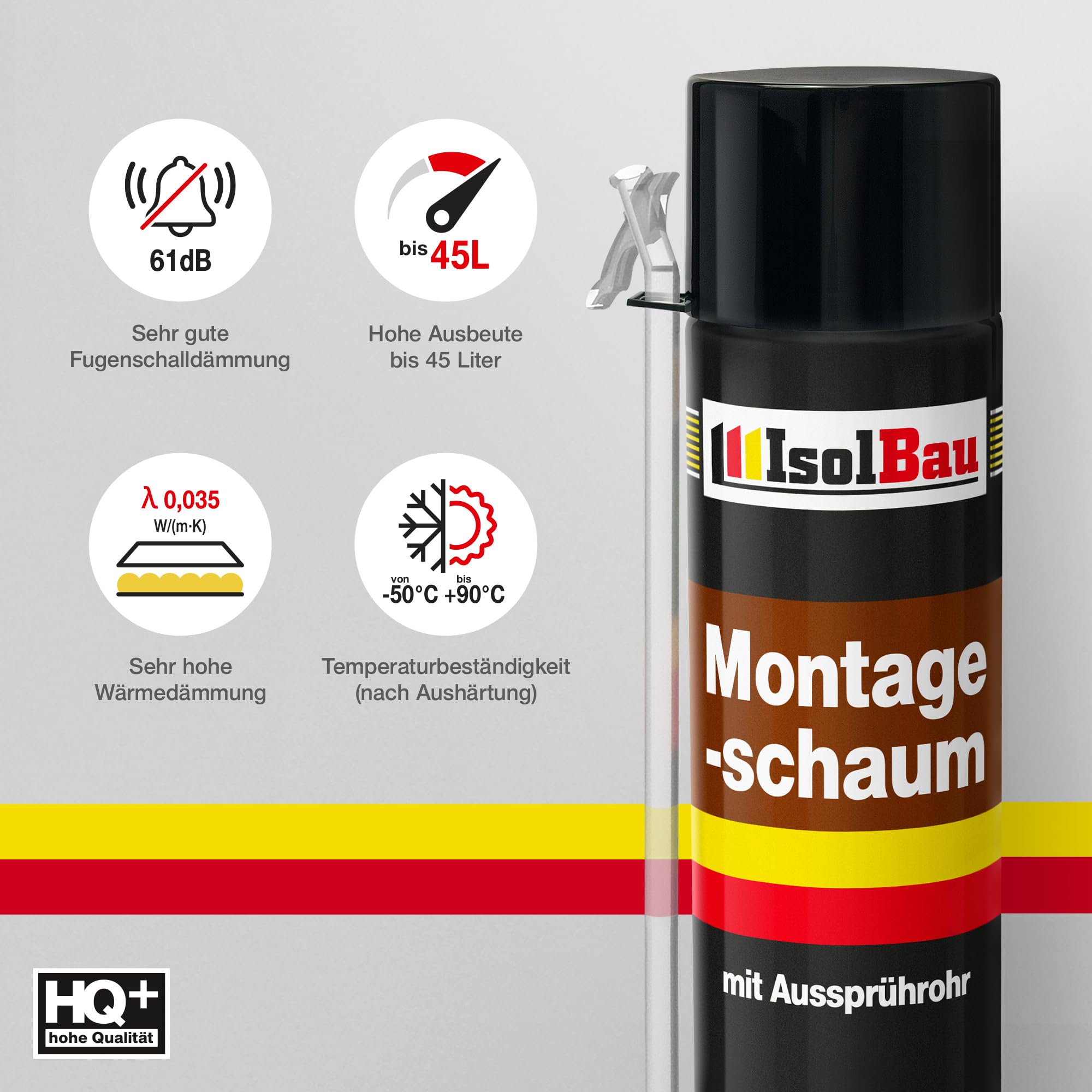 Isolbau Bauschaum B2 Montageschaum mit Aussprührohr - PU-Pistolenschaum Adapterschaum für Montage, Isolierung, Abdichtung, Innen & Außen - 10 x 750 ml