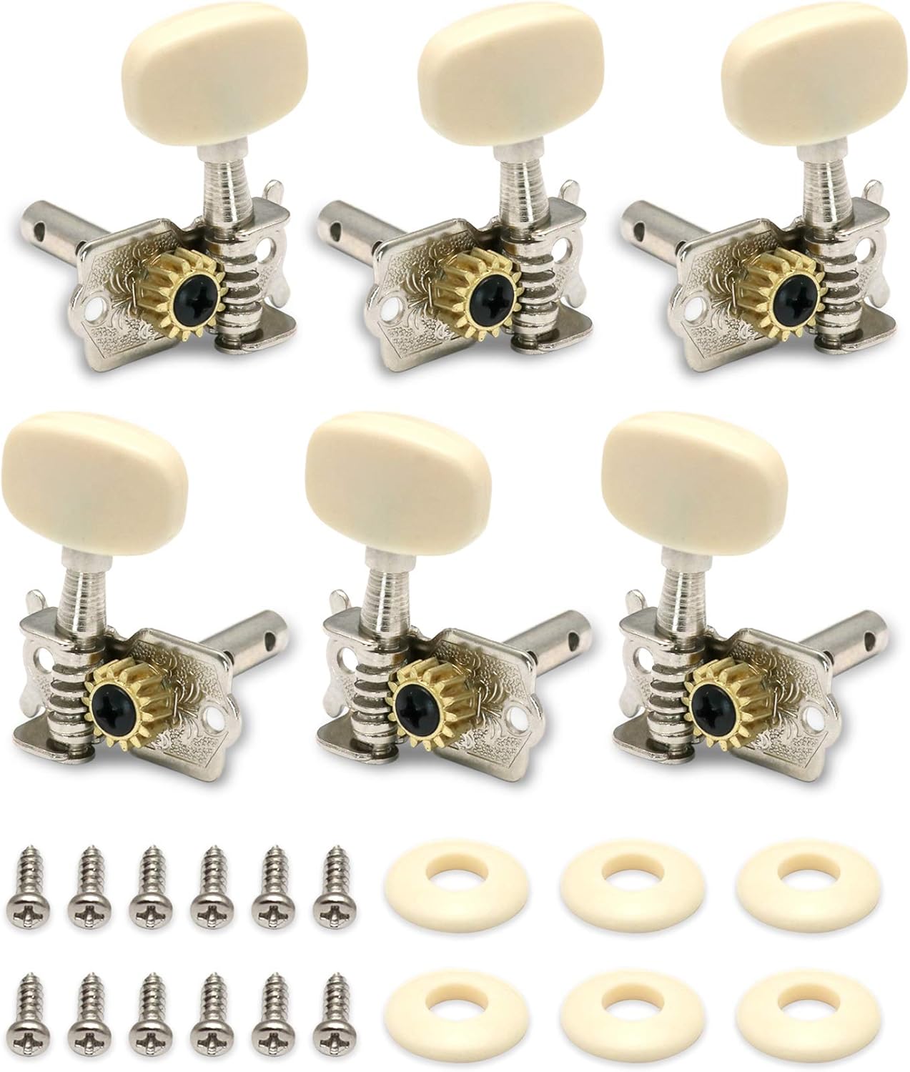Metallor Guitar Machine Heads Tuning Pegs Tuners for Classical Acoustic Folk Guitar Individual Double Hole Chrome 3L 3R. (B104) : Musical Instruments
