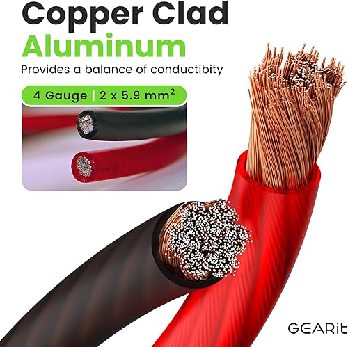 Miniatura 2 de GearIT Cable de calibre 4 (25 pies cada uno, negrorojo translúcido) de aluminio revestido de cobre CCA  Cable automotriz primario de