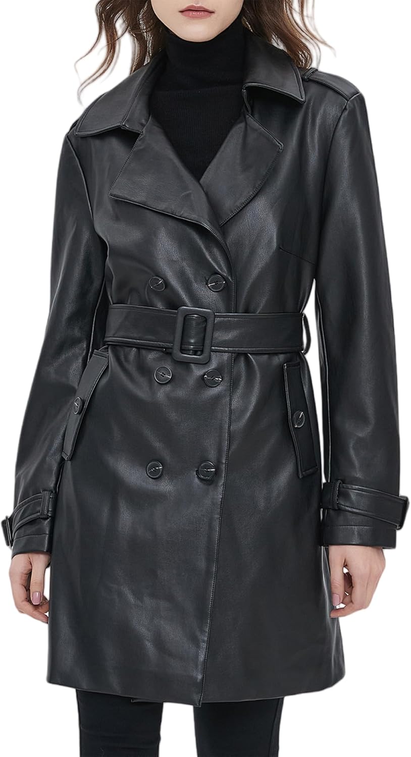 Beinia Women's PU Faux Leather Blazer Jacket, Waterproof, Button Front