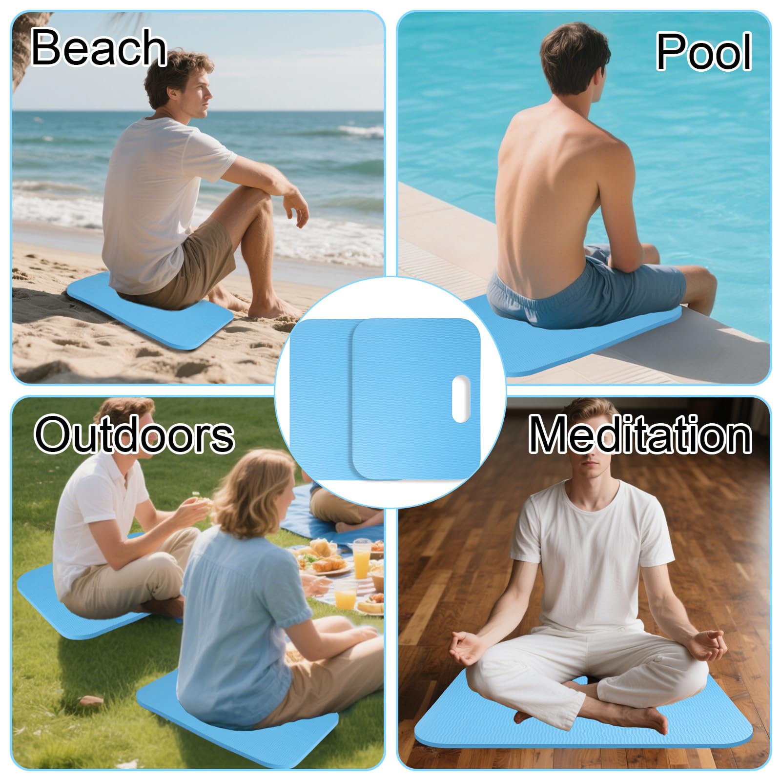 BOXOB 3uds Tapetes Sentarse Junto Piscina, 40x30x1cm Portátil Almohadilla Sentarse Playa Antideslizante Impermeable Cojines Asiento Regalo para Piscina Camping Viajes Descansar Aire Libre (Azul)