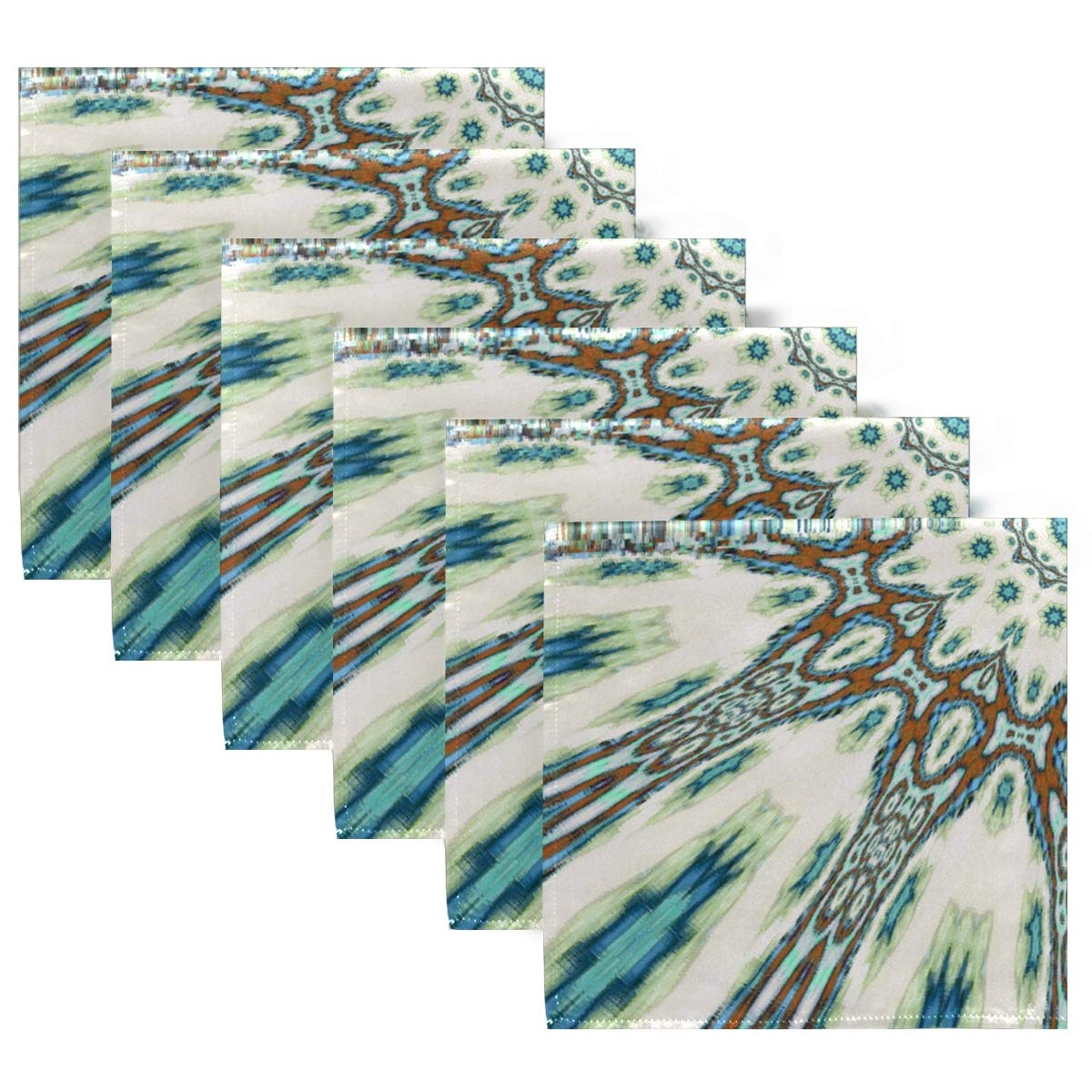 senya Colorful Star Teal Mandala Cloth Napkins Washable Reusable Polyester Dinner Napkins 20 x 20 Inch for Home Weddings Parties Holiday Table Napkins Set of 6