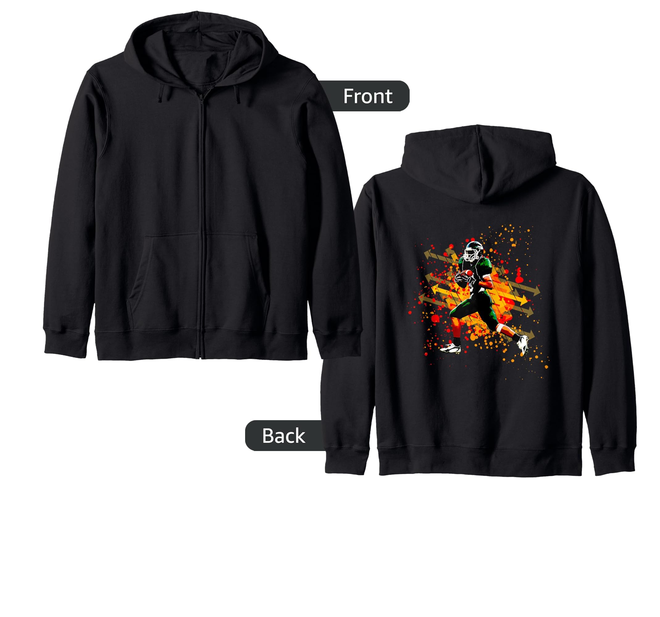 Touchdown American Football Zip Hoodie, Black, S - Image 3