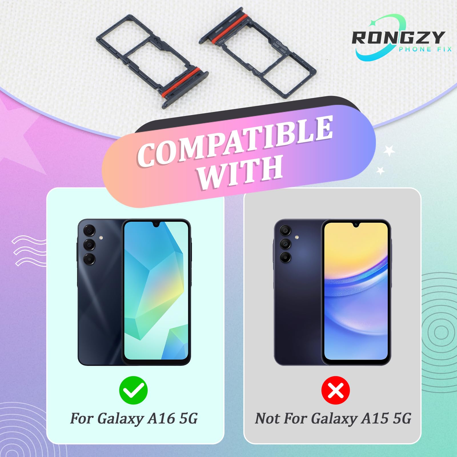 RongZy 2 Pezzi Vassoio Porta Scheda SIM per Samsung Galaxy A16 5G Supporto Scheda SIM Ricambio per Samsung Galaxy A16 5G SM-A166B/A166U/A166M/A166E con Perno di Espulsione