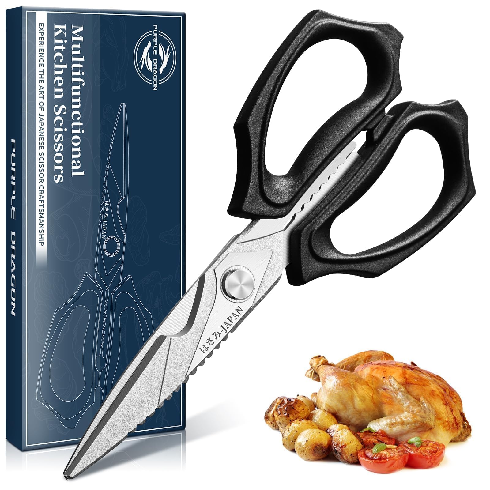 Purple Dragon Forbici da cucina Giappone SK5 Steel - Forbici multiuso con rivestimento in titanio grigio resistente alla corrosione con manico antiscivolo per gli appassionati di casa e cucina