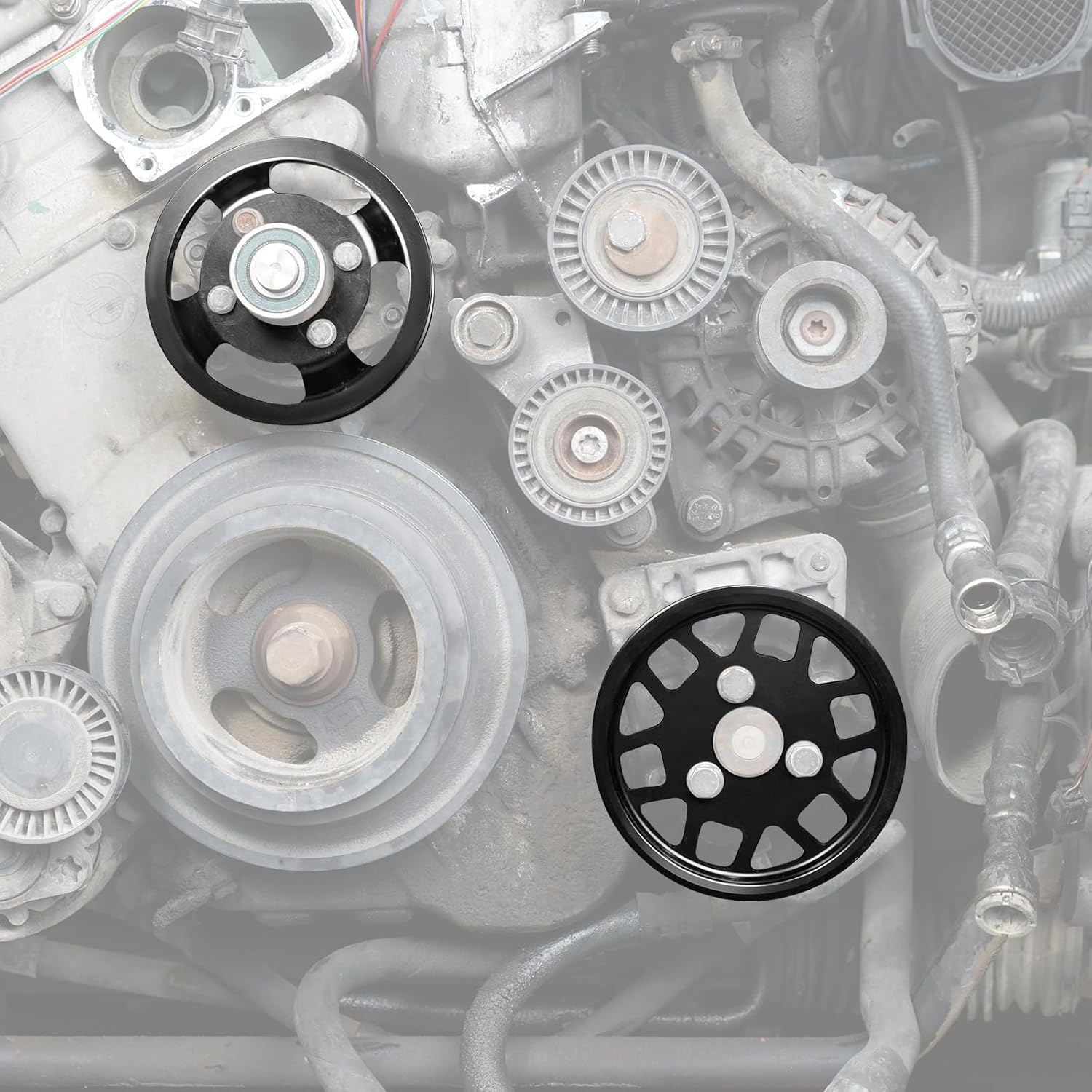 Bevinsee M52TU M54 Water Pump & Power Steering Pump Pulley Kit 11511436590 32421740858 Compatible with BMW E46 E36 E39 E38 E83 320i 323i 325i 328i 330i 520i 523i 525i Aluminum