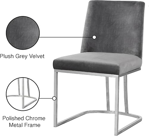 Miniatura 7 de Meridian Furniture Heidi Collection Modern - Silla de comedor tapizada de terciopelo contemporáneo con marco de metal cromado pulido, juego de 2, 19