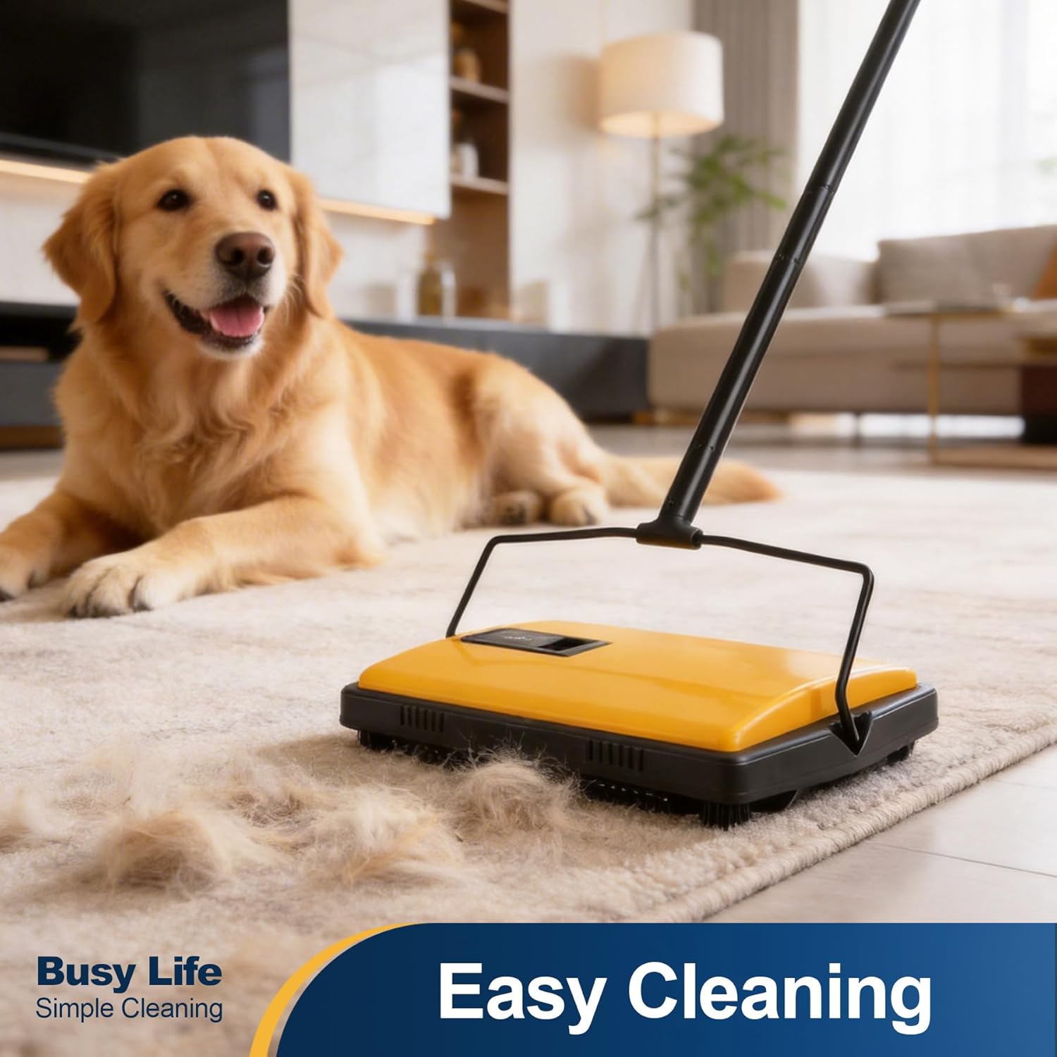 Yocada Manual Carpet Sweeper Cleaner Household Sweeper Hand Push Non-Electric Lightweight for Low&Undercoat Carpets Rugs Home Office Pet Hair Dust Scraps Paper Small Rubbish Cleaning 1*Extra Brush