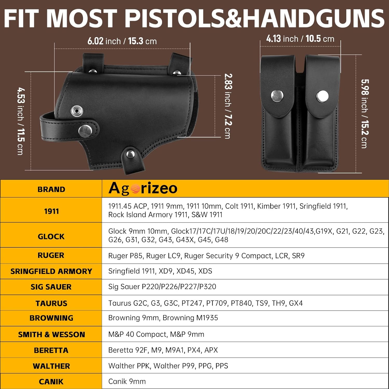 Shoulder Holster for Men Adjustable Leather Shoulder Holster for Concealed Carry Fits 1911 Glock 17/19/23 and Most Pistols Right Hand Vertical Gun Holster with Double Magazine Pouch