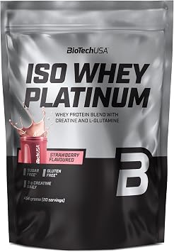 BioTechUSA Iso Whey Platinum | Whey Isolate & Concentrate Protein Powder | 3 g Creatine per Serving | with Zinc & Vitamin B3 | 454 g, Strawberry