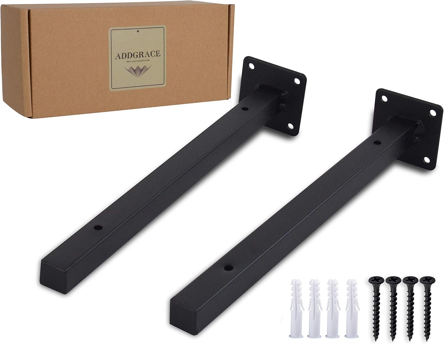 AddGrace Industrial Black Shelf Brackets 12 Inch L Brackets for Shelves