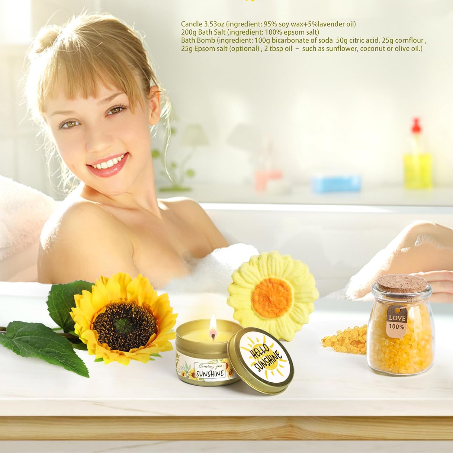 Birthday Gifts for Women Sunflower Gifts Get Well Soon, Sending Sunshine Gift Baskets, Self Care Spa Gift for Women Her Mom Best Friends Sister, Thank You Christmas Day w/Glass Cup - Image 4