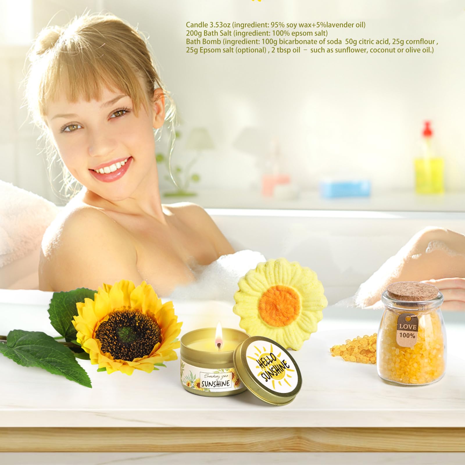 Birthday Gifts for Women Sunflower Gifts Get Well Soon, Sending Sunshine Gift Baskets, Self Care Spa Mothers Day Gift for Women Her Mom Best Friends Sister