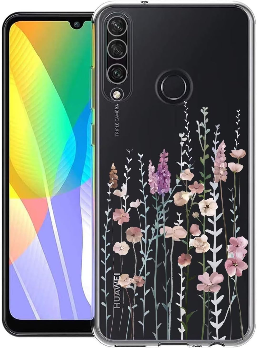Case for Huawei Y6p Transparent TPU Mobile Phone Case with Painting Flower Pattern Ultra Thin Shockproof Protective Case Beautiful Silicone Cover Case-3