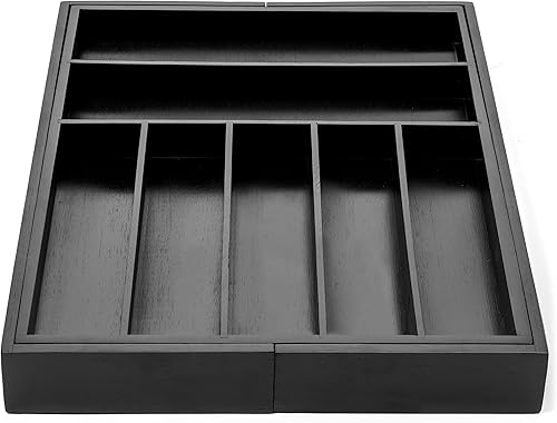 Miniatura 7 de PURAWOOD - Organizador grande de cubiertos de bambú de alta calidad - Organizador de cajones de cocina expandible y organizador de utensilios,