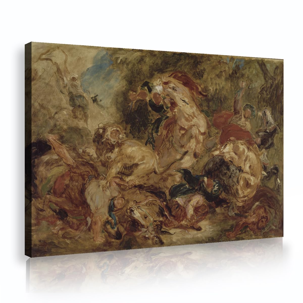CHERHERART Łowiectwo lwa Słynne obrazy na płótnie ilustracja zwierzęta wydruki na płótnie oprawione sztuka ścienna do sypialni biura gabinet jadalnia 60 x 90 cm