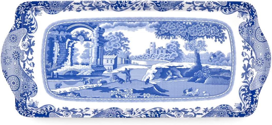 Spode x Blue Italian Melamine Sandwich Tray - Durable Melamine Serving Tray for Tea, Coffee & Snacks, Microwave Safe, Suitable for Everyday Use or Entertaining, 38.5cm